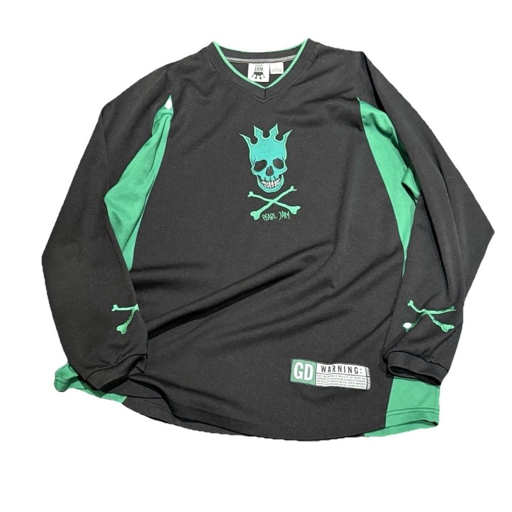 Vintage 90s Y2K Pearl Jam Green Disease Long Sleeve Jersey Shirt Mens Size Large